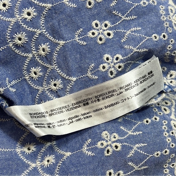 Zara NEW Floral Embroidered Blue White Crop Top Medium Feminine Cottagecore Boho - Picture 7 of 7